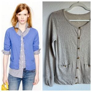 JCrew 100% Cotton Painter Tee Long Sleeve Cardigan in Oatmeal with Gold Buttons